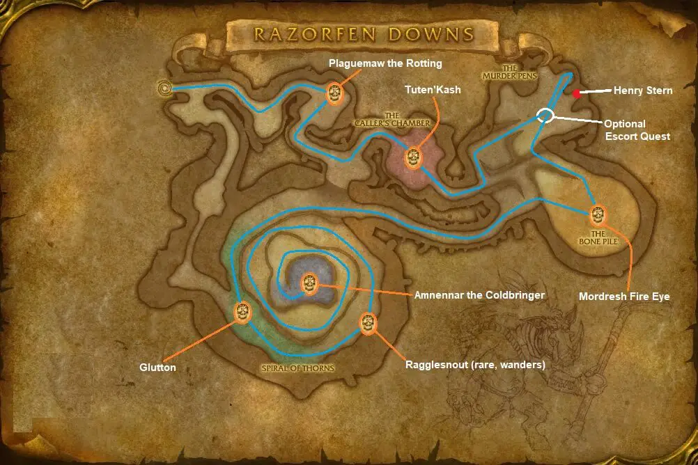 WoW Classic Dungeon Maps For Tanks - Lead Your Party To Victory! 16 Razorfen Downs walkthrough map