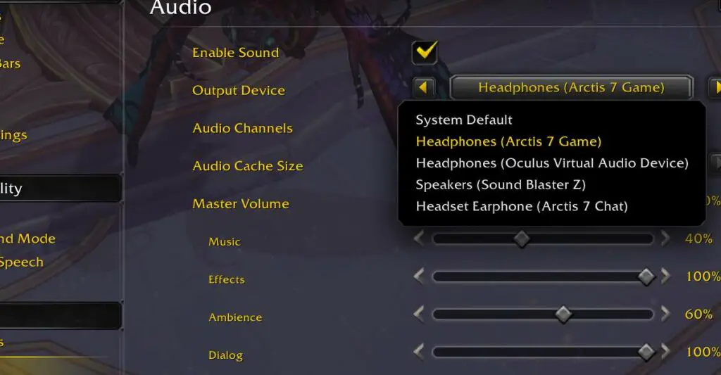 wow audio channels